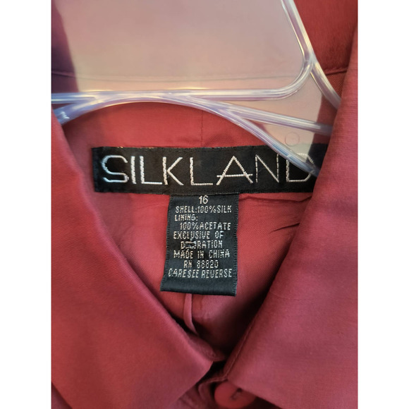 Silk Land Silk Blouse Women's 16 Red Button Down Embroidered Beaded Long Sleeve - Picture 9 of 13